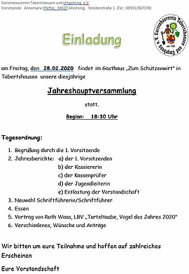 Banner Jahreshauptversammlung GBV Tabertshausen