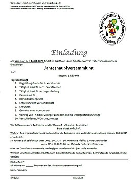 Banner Jahreshauptversammlung Gartenbauverein Tabertshausen