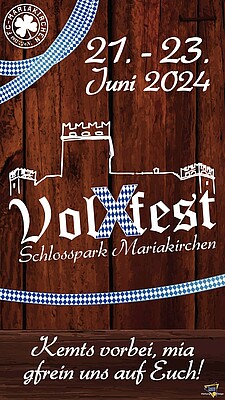 Banner 5. Schlosspark VolXfest Mariakirchen, Musikalische Unterhaltung mit der Band "The BE 66", F-Jugend Pokalturnier, Sommerbiathlon - Staffellauf 