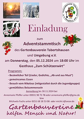Banner Gartenbauverein Tabertshausen - Adventstammtisch mit Nikolausbesuch