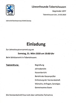 Banner !! ACHTUNG ABGESAGT!! Jahreshauptversammlung 1860 Fanclub Tabertshausen